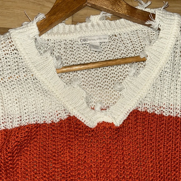 Cato Women's White/Orange/Gold/Green Knit Sweater w/ Fringe Size 18/20W - Picture 6 of 8